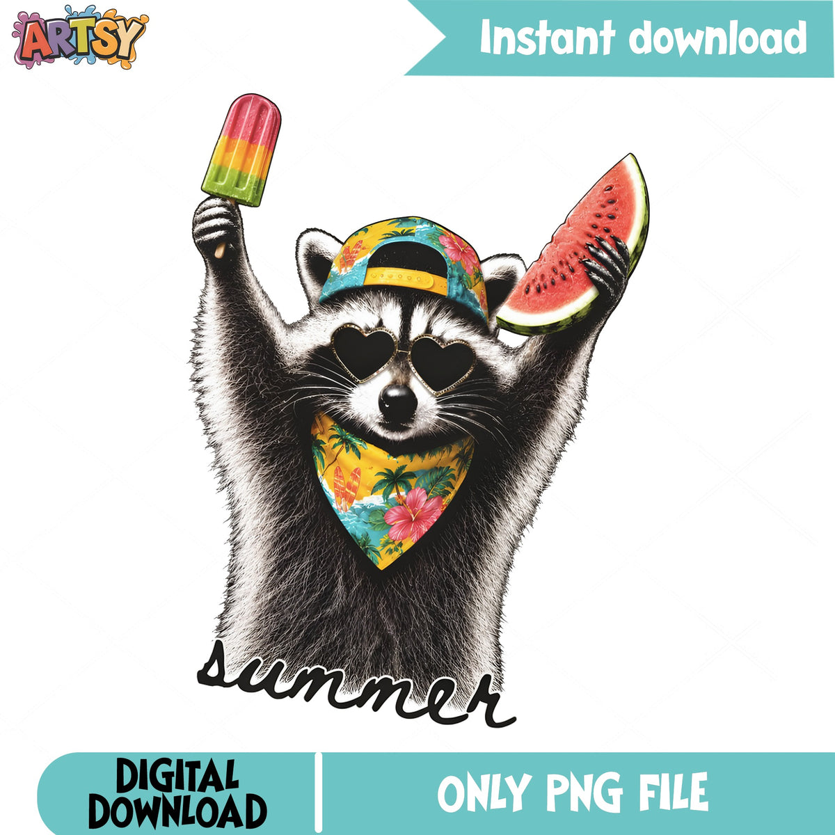Summer Raccoon PNG, Funny Raccoon Sublimation, Raccoon PNG