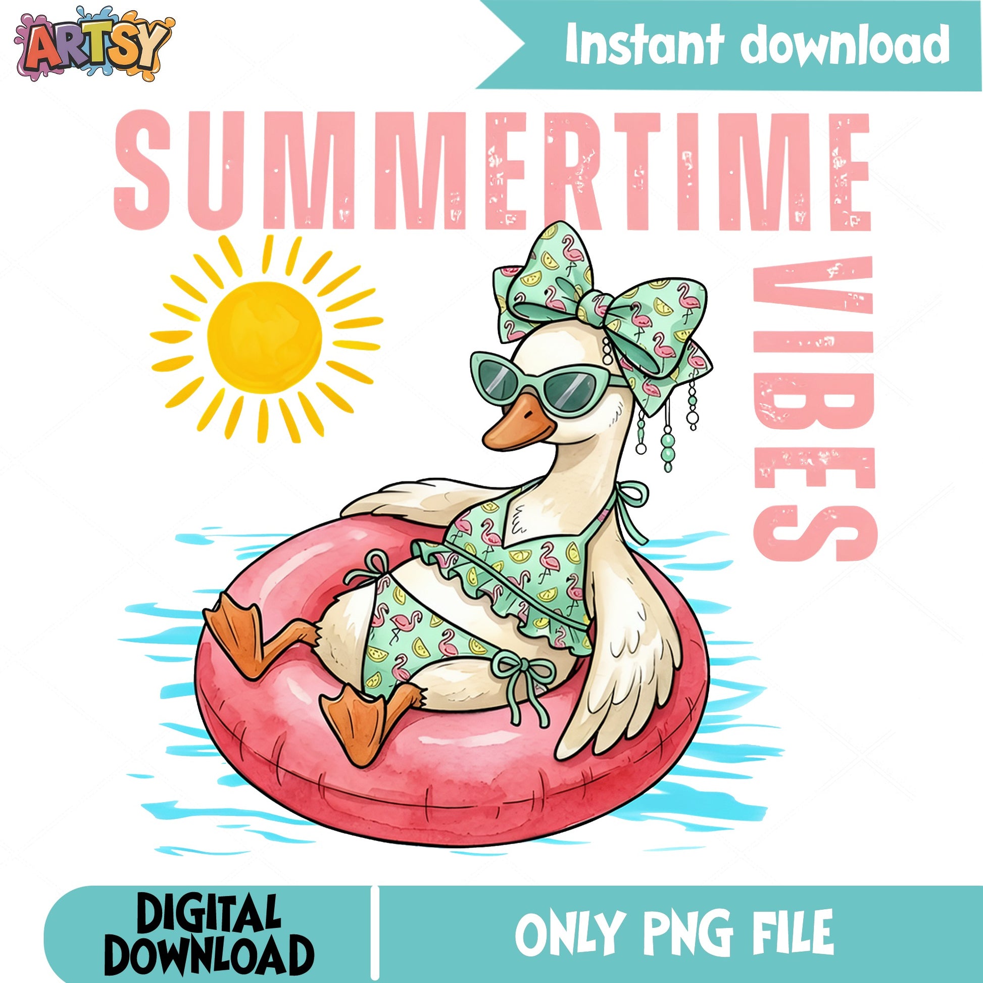 Summertime Vibes Duck PNG, Cute Duck Summer PNG, Beach PNG