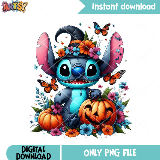 Summer vibe stitch png, disney halloween png, cute butterfly png
