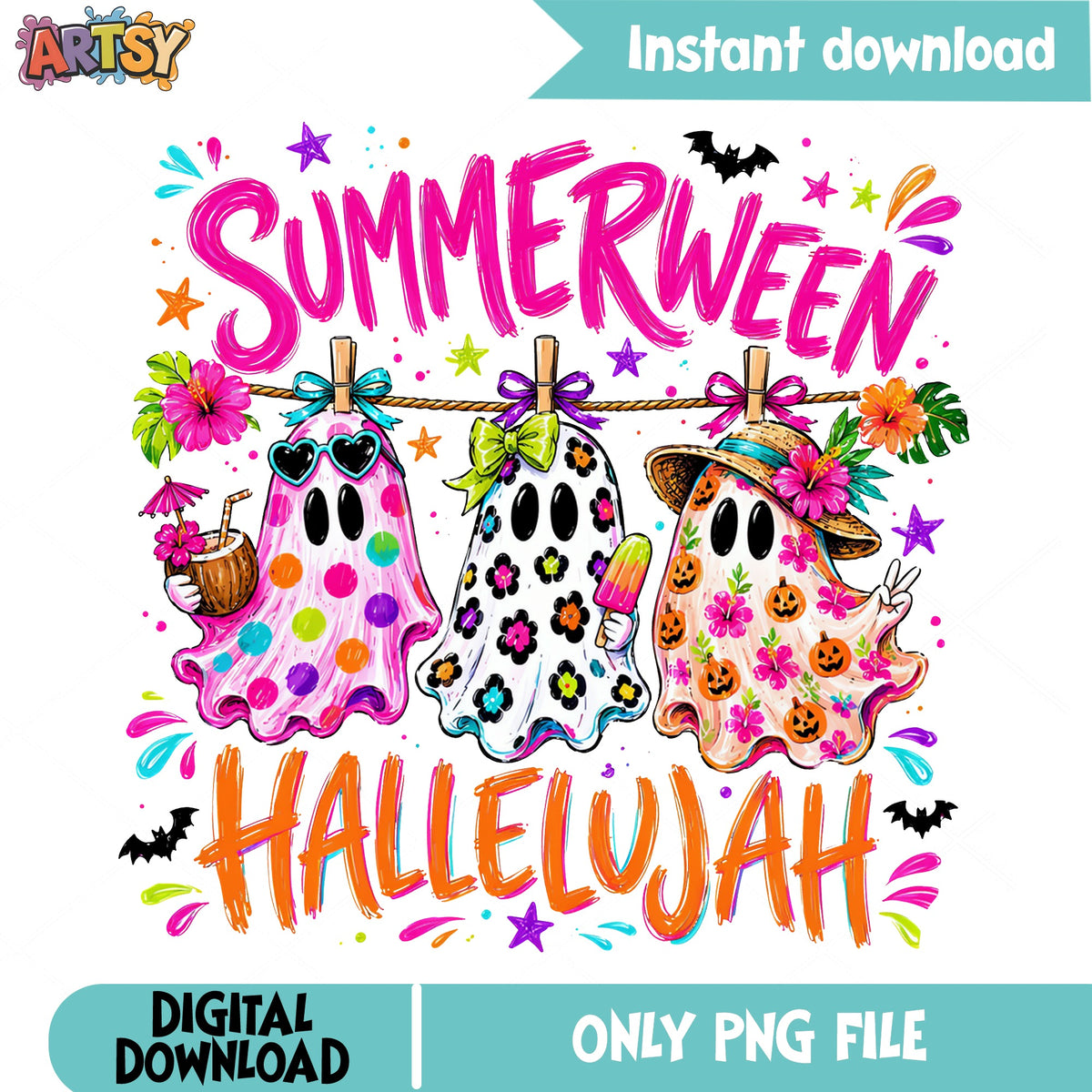 Summerween Hallelujah PNG, Halloween Ghost Summer PNG, Cute Ghost PNG
