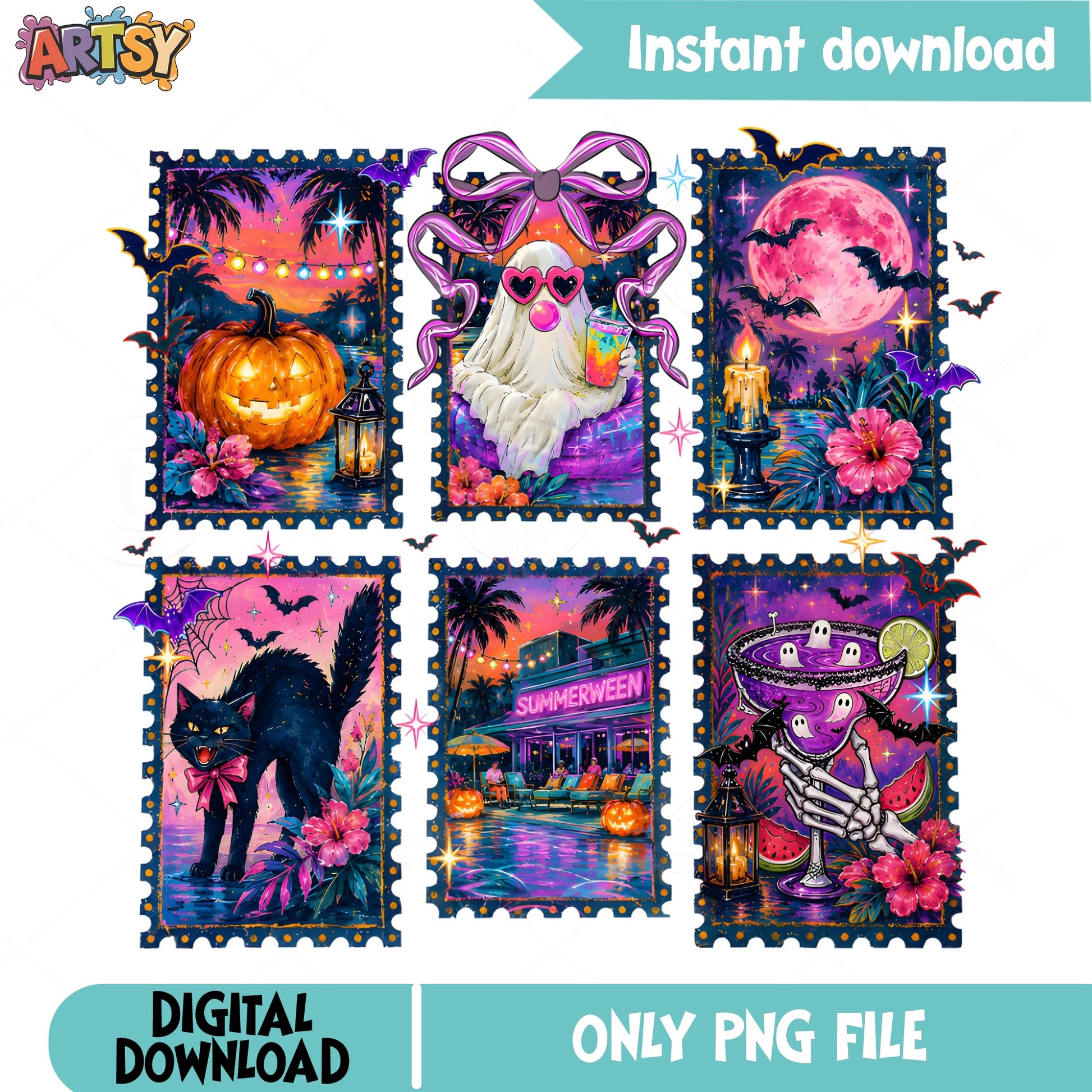 Summerween Halloween Stamp Bundle PNG, Spooky Ghost PNG, Halloween PNG