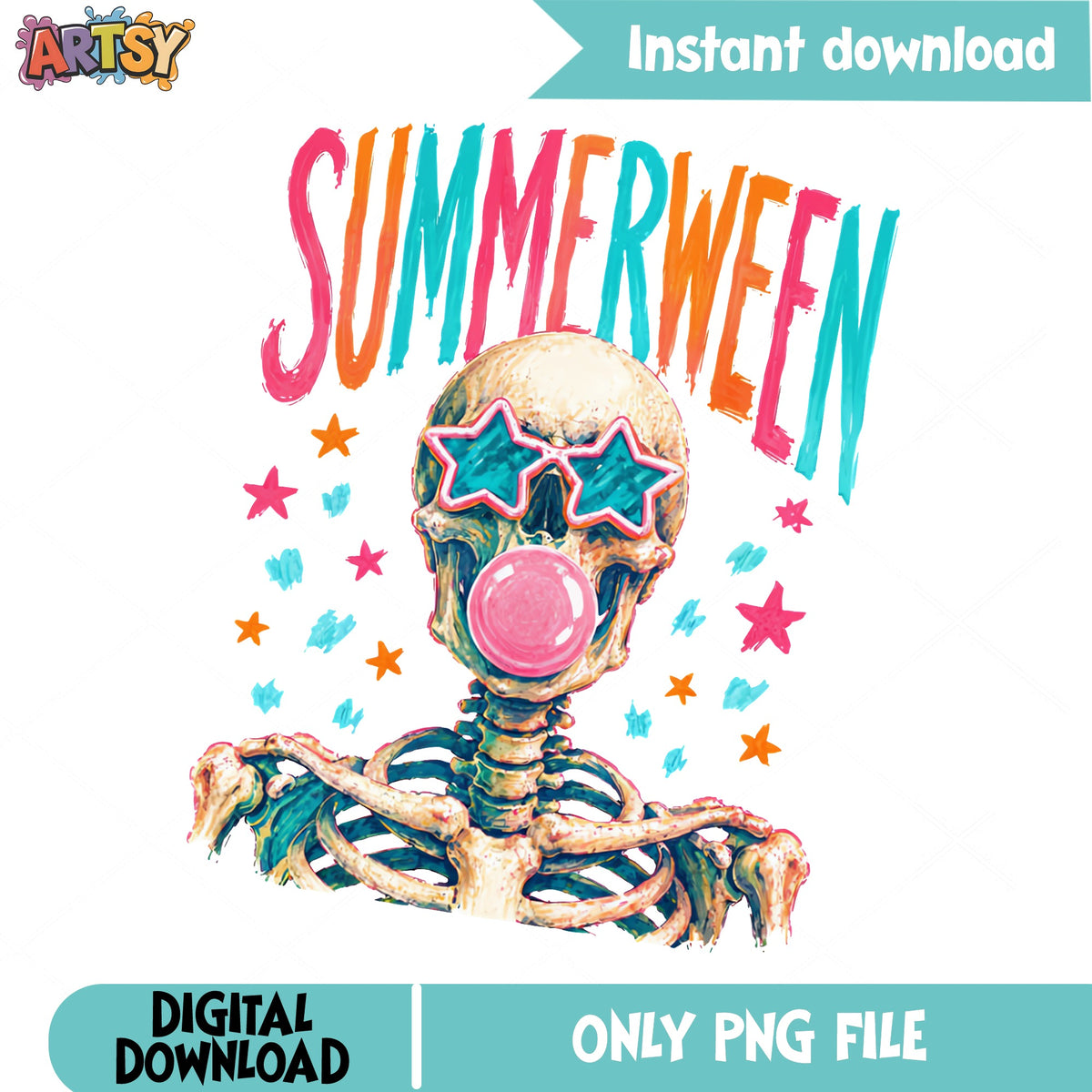 Summerween Skeleton Bubblegum PNG, Funny Skeleton PNG, Halloween Summer PNG