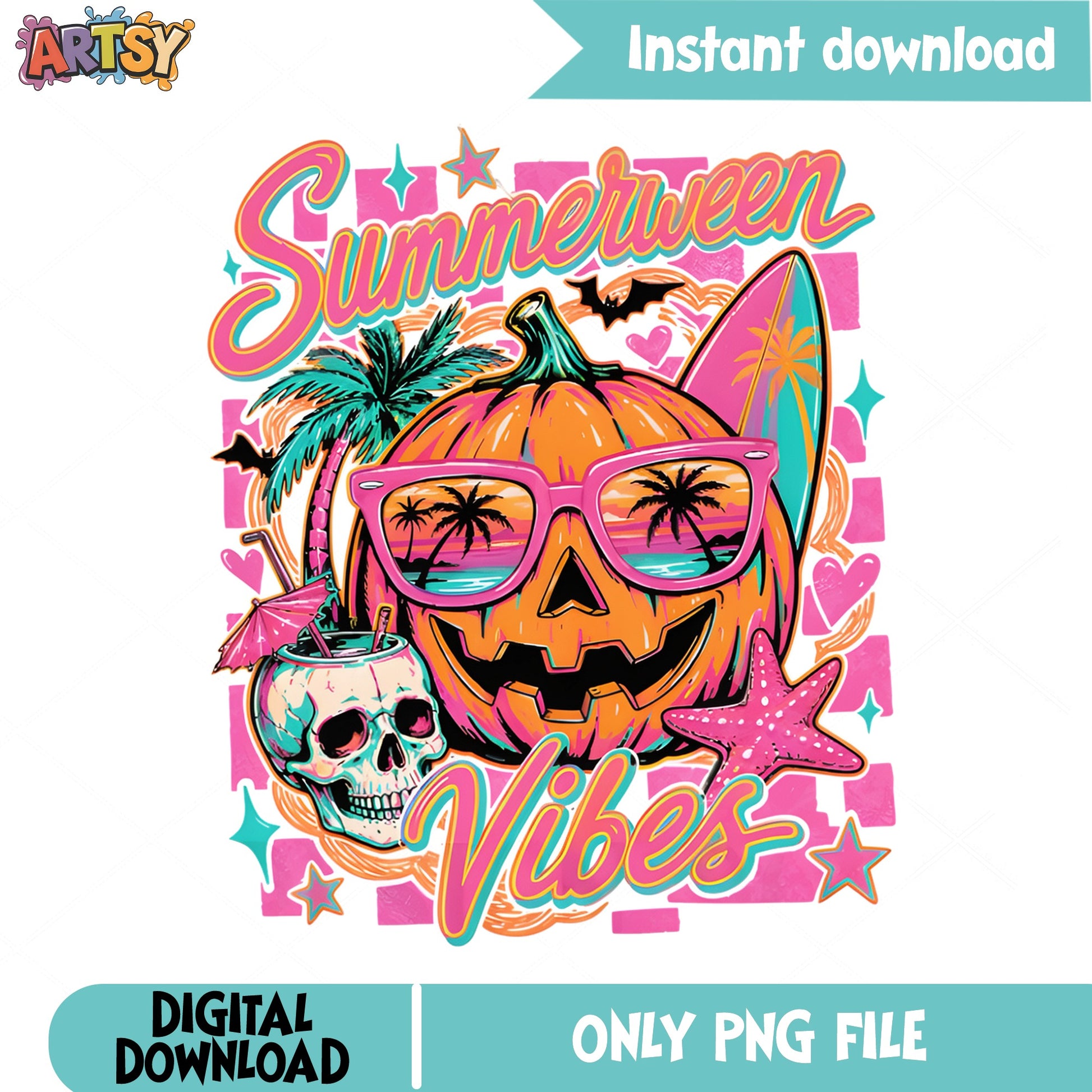 Summerween Vibes PNG, Halloween Summer Pumpkin PNG, Beach PNG