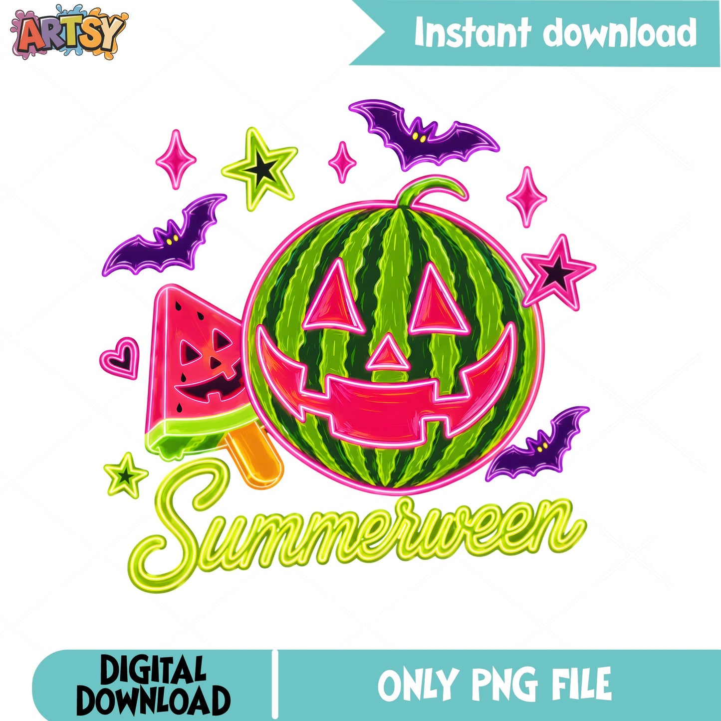 Summerween Watermelon PNG, Halloween Summer PNG, Funny Halloween PNG
