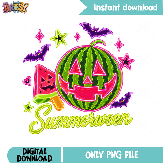 Summerween Watermelon PNG, Halloween Summer PNG, Funny Halloween PNG