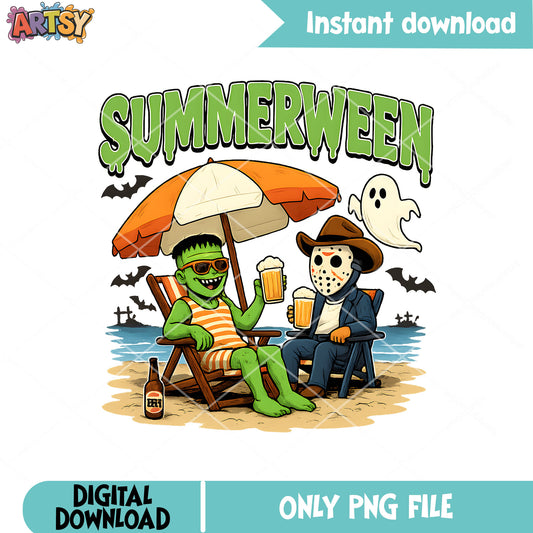 Summerween horror beach png, summer ween​ png, horror movies png
