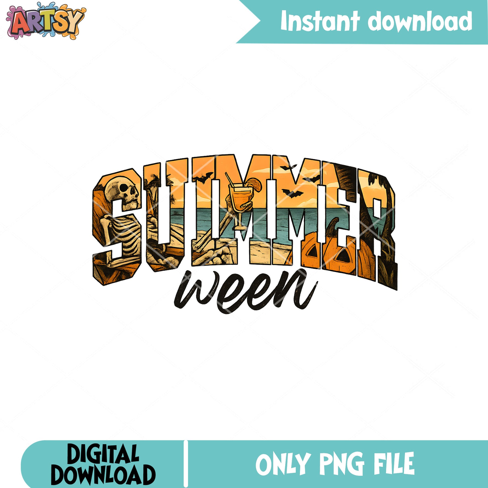 Summerween with skeleton png, skeleton halloween png, summer ween png
