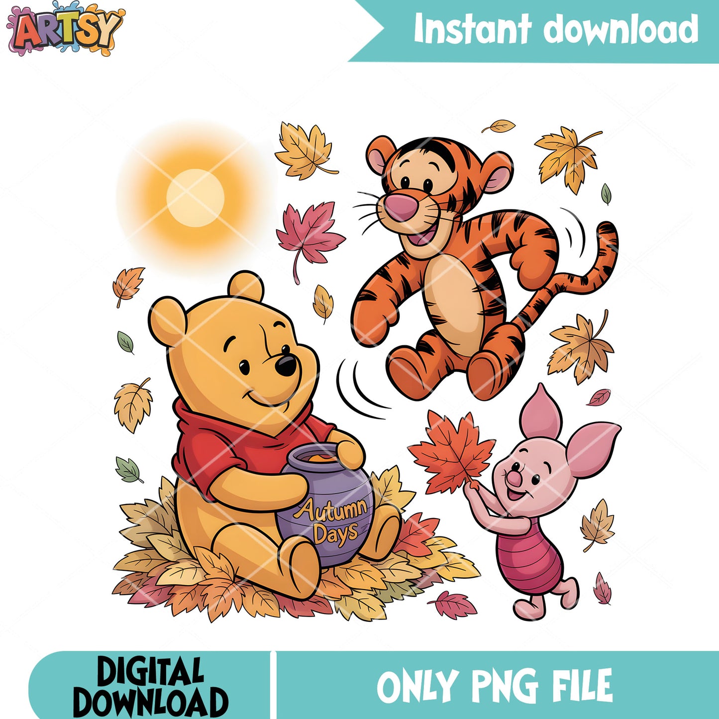Sun autumn days png, pooh friends png, winnie the pooh png