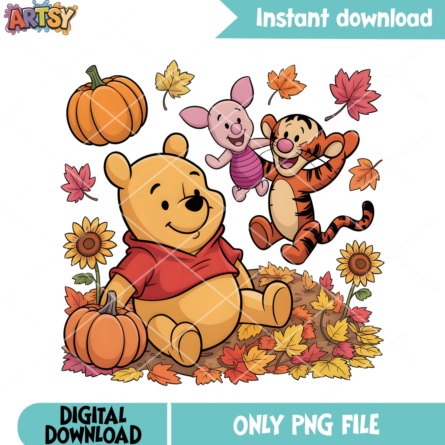 Sunflower autumn pooh bear png, winnie the pooh png, cartoon pooh png