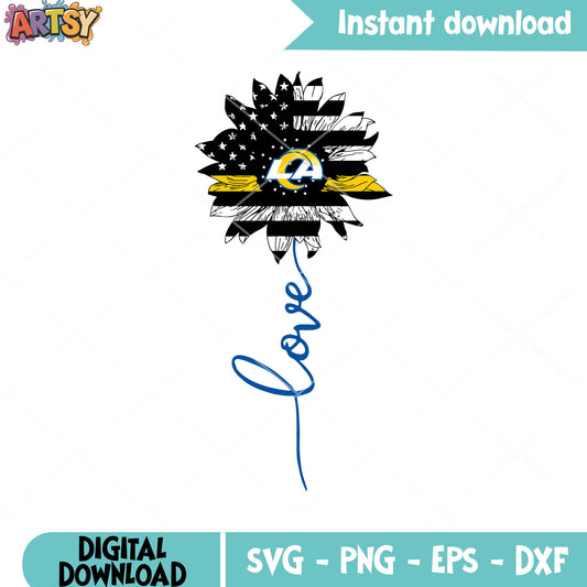 Sunflower nfl teams svg, Los angeles rams svg, america flag svg