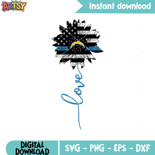 Sunflower usa love svg, Los angeles​ chargers svg, america flag svg