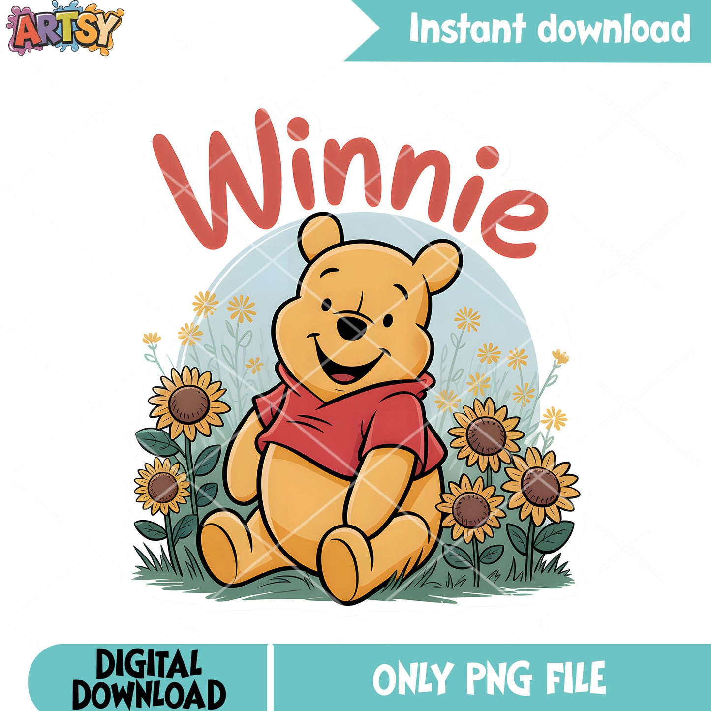Sunflower winnie bear png, winnie the pooh png,​ disney poster png