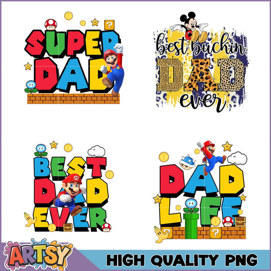 Super Dad PNG Bundle Mario & Mickey Designs