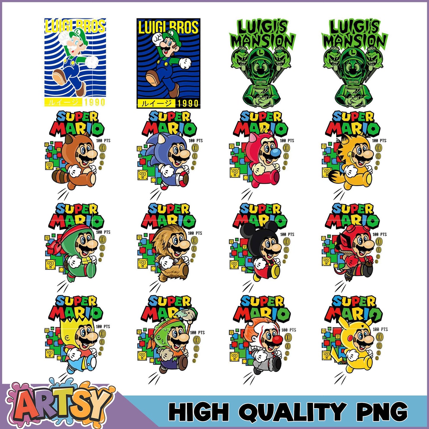 Super Mario and Luigi PNG Bundle for Graphic Design Projects