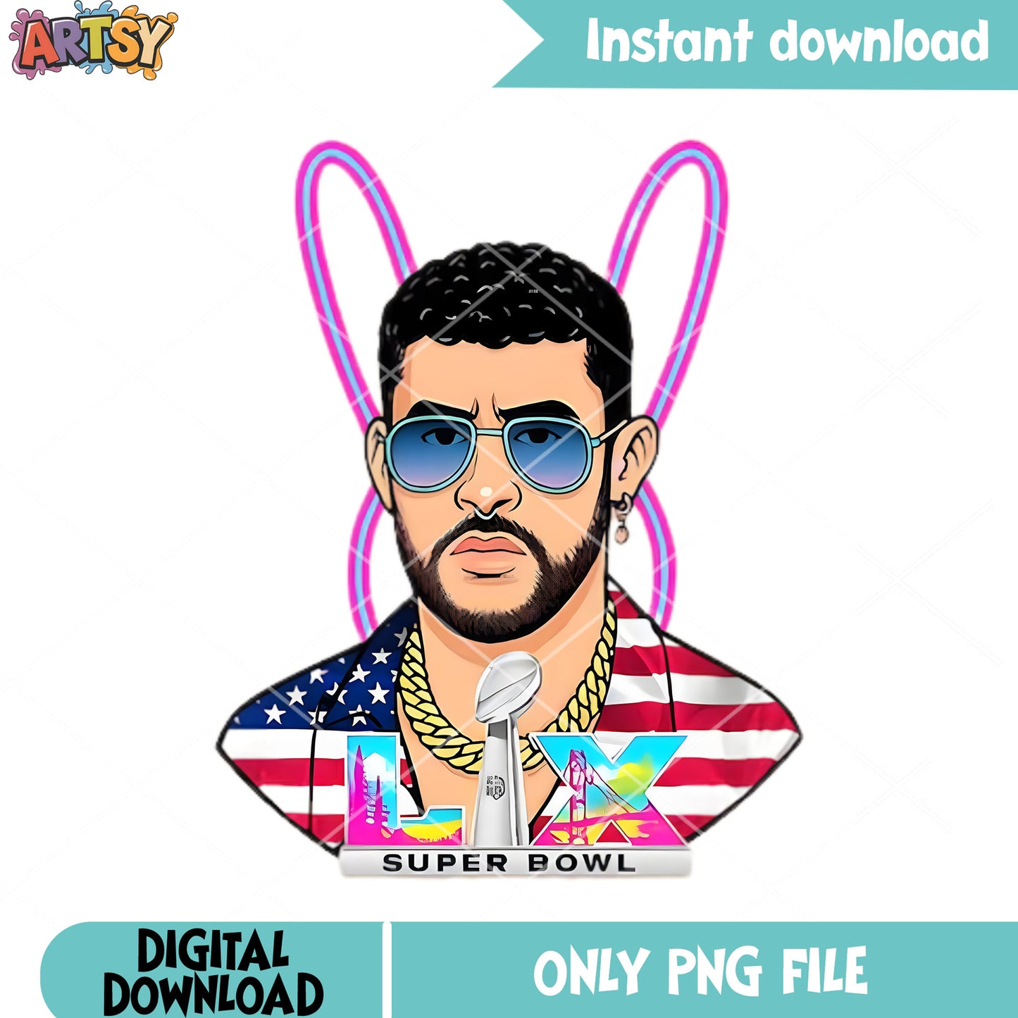 Super bowl bad bunny png, america flags png, nfl teams png