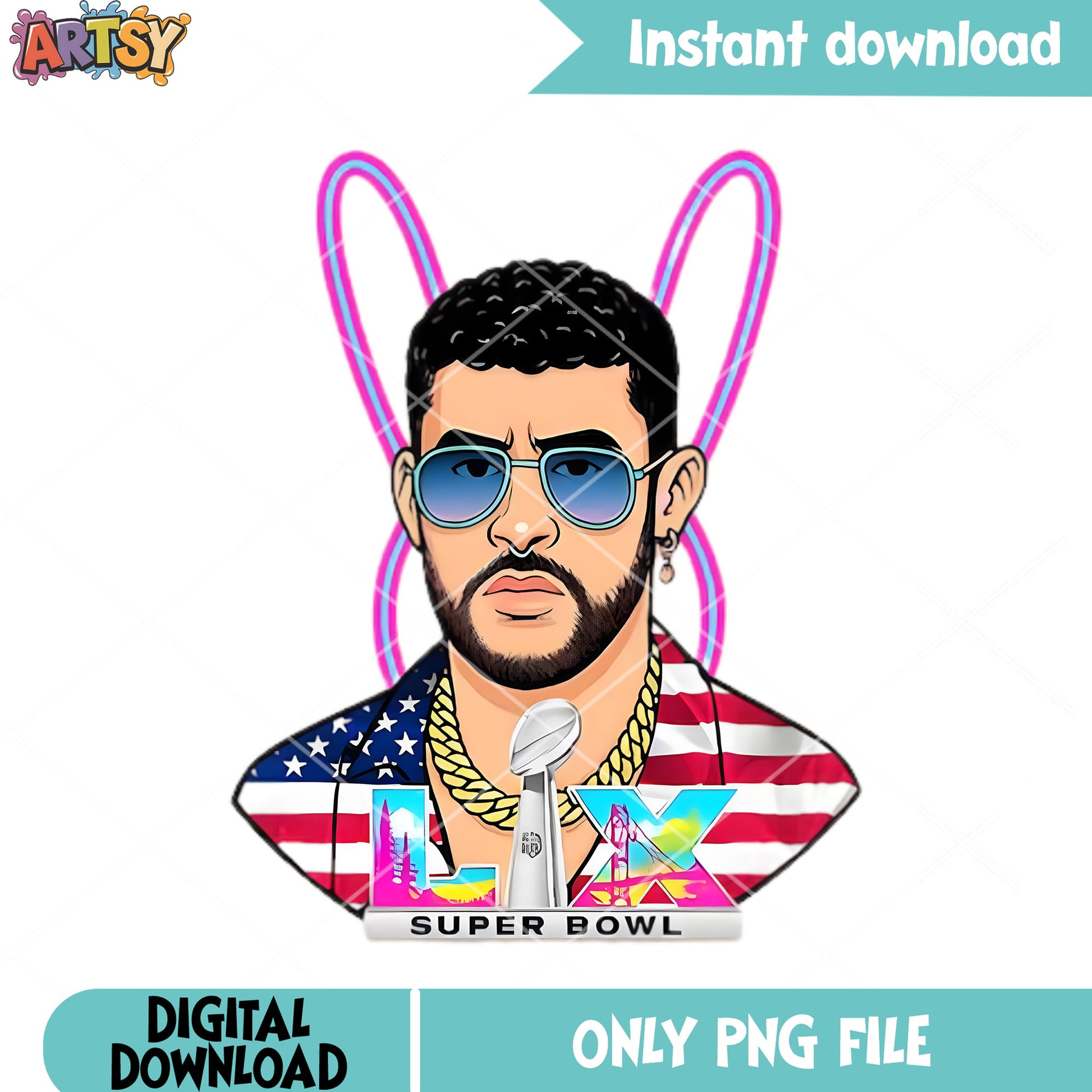 Super bowl bad bunny png, america flags png, nfl teams png