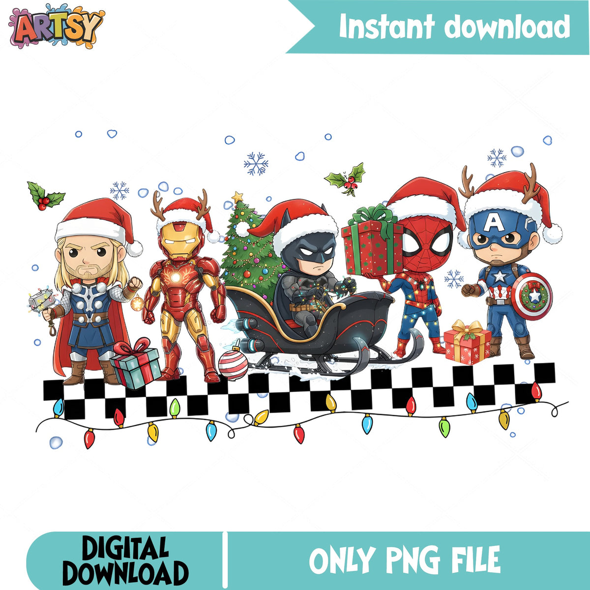 Superhero Christmas PNG, Avengers Christmas PNG, Holiday Superheroes PNG