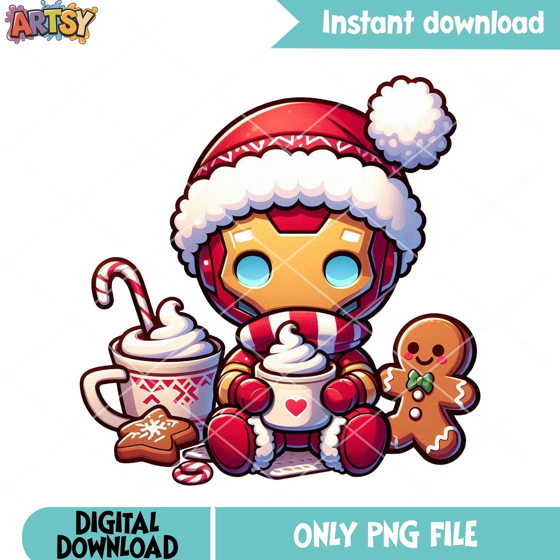 Superhero winter sweets chibi png, holiday transfer png, cute png