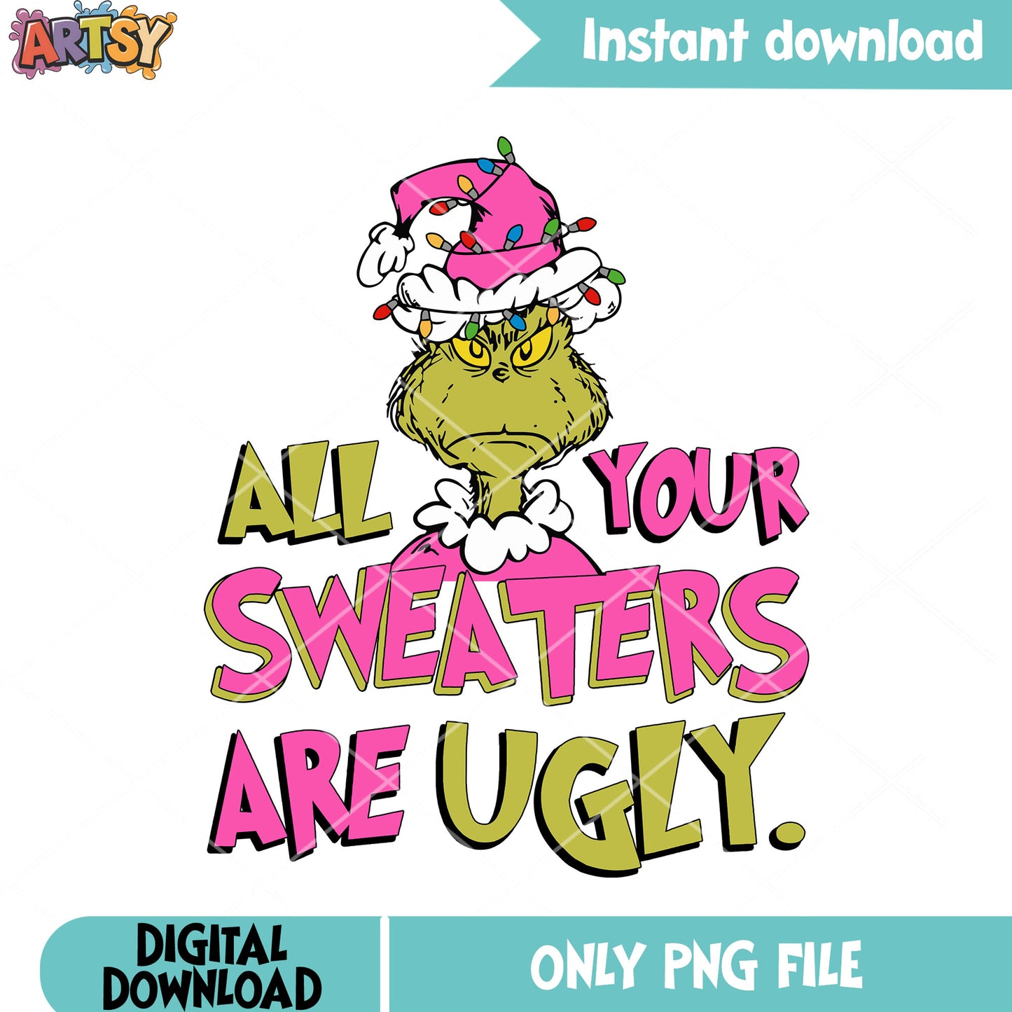 Sweater are costume santa png, neon variant png, lights hat santa png