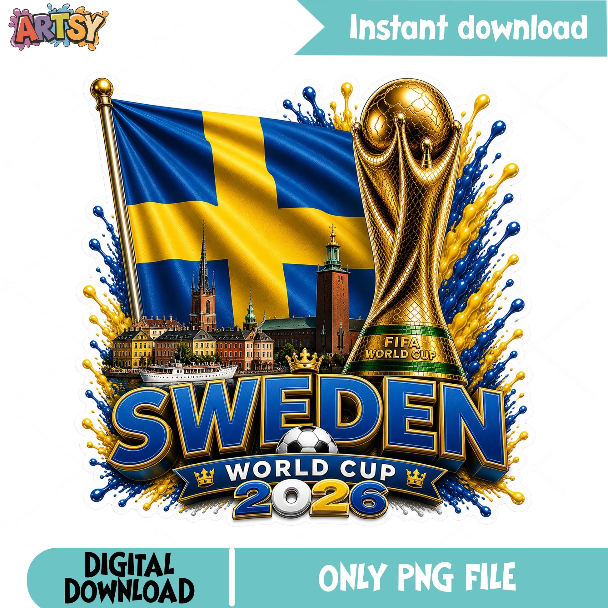 Sweden World Cup 2026 PNG, Sweden Soccer Flag PNG, Football PNG