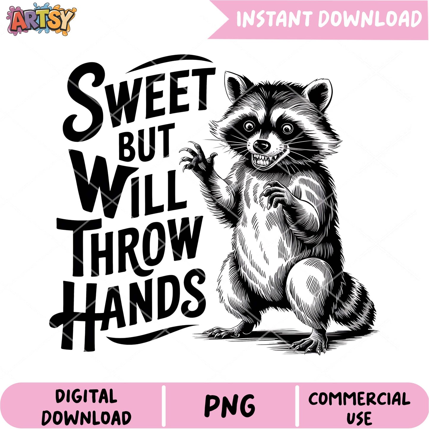 Sweet Raccoon PNG Design Instant Download