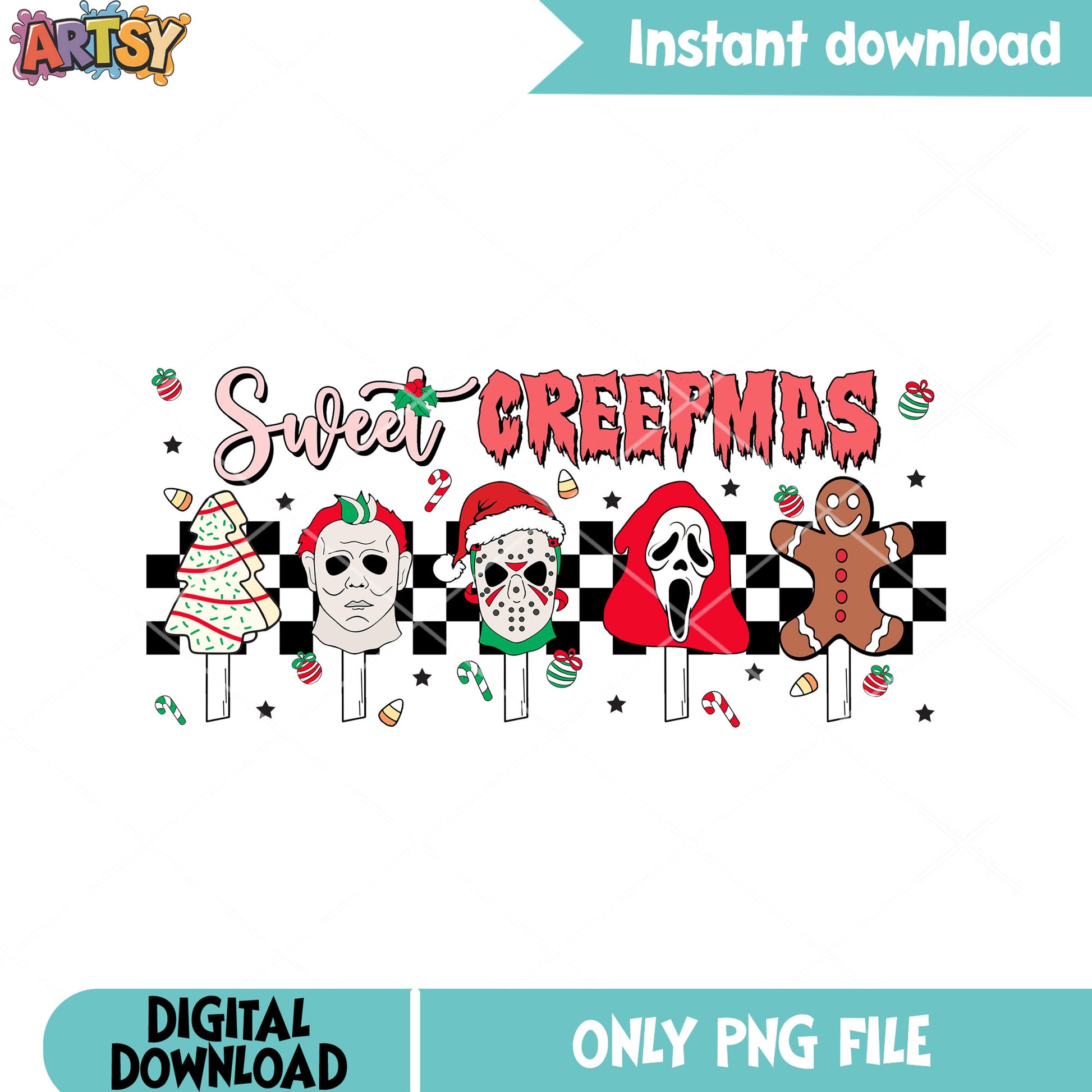 Sweet creepmas christmas png, michael myers png, ghost face png