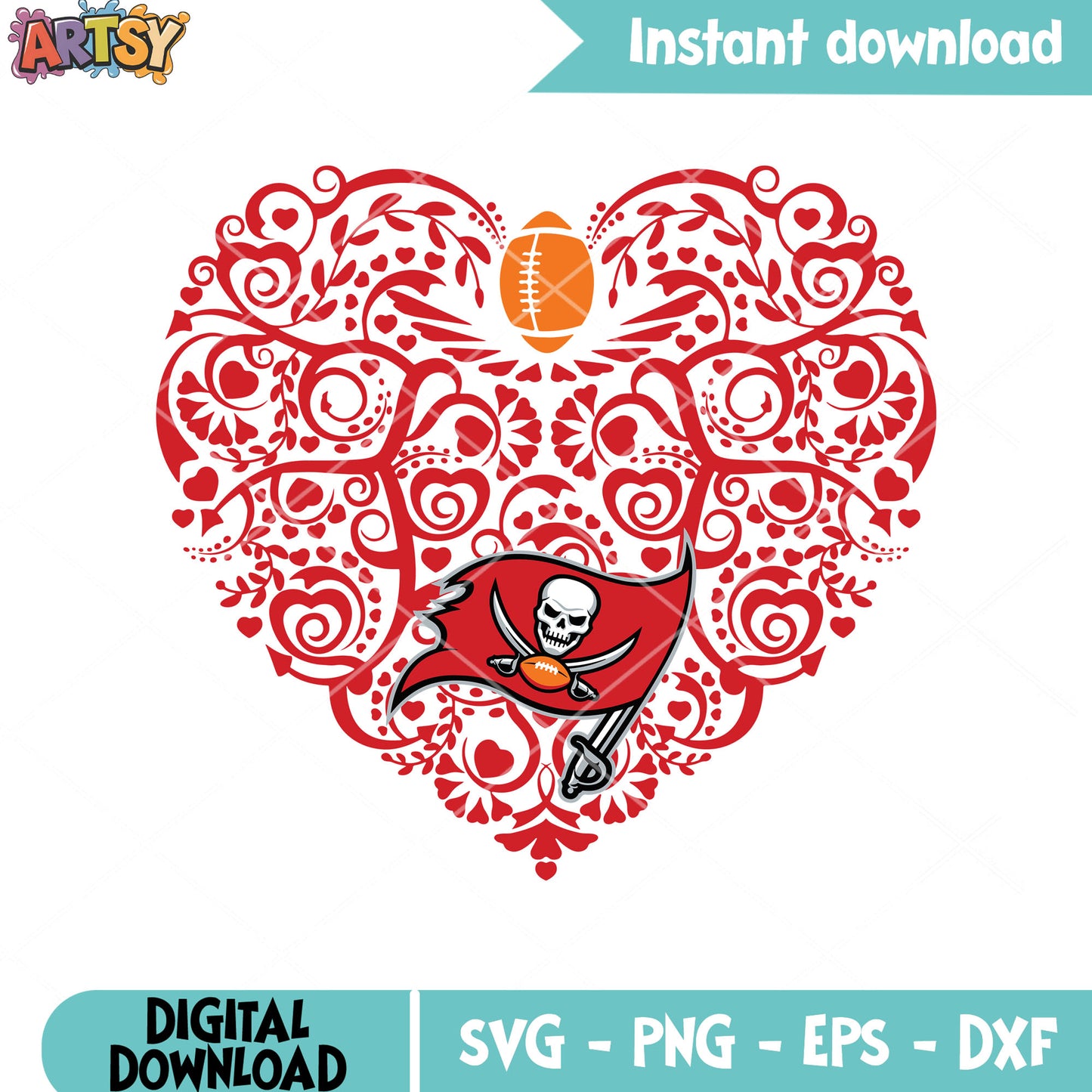 Swirl heart rugby svg, buccaneers svg, NFL football svg