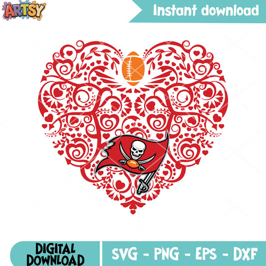 Swirl heart rugby svg, buccaneers svg, NFL football svg
