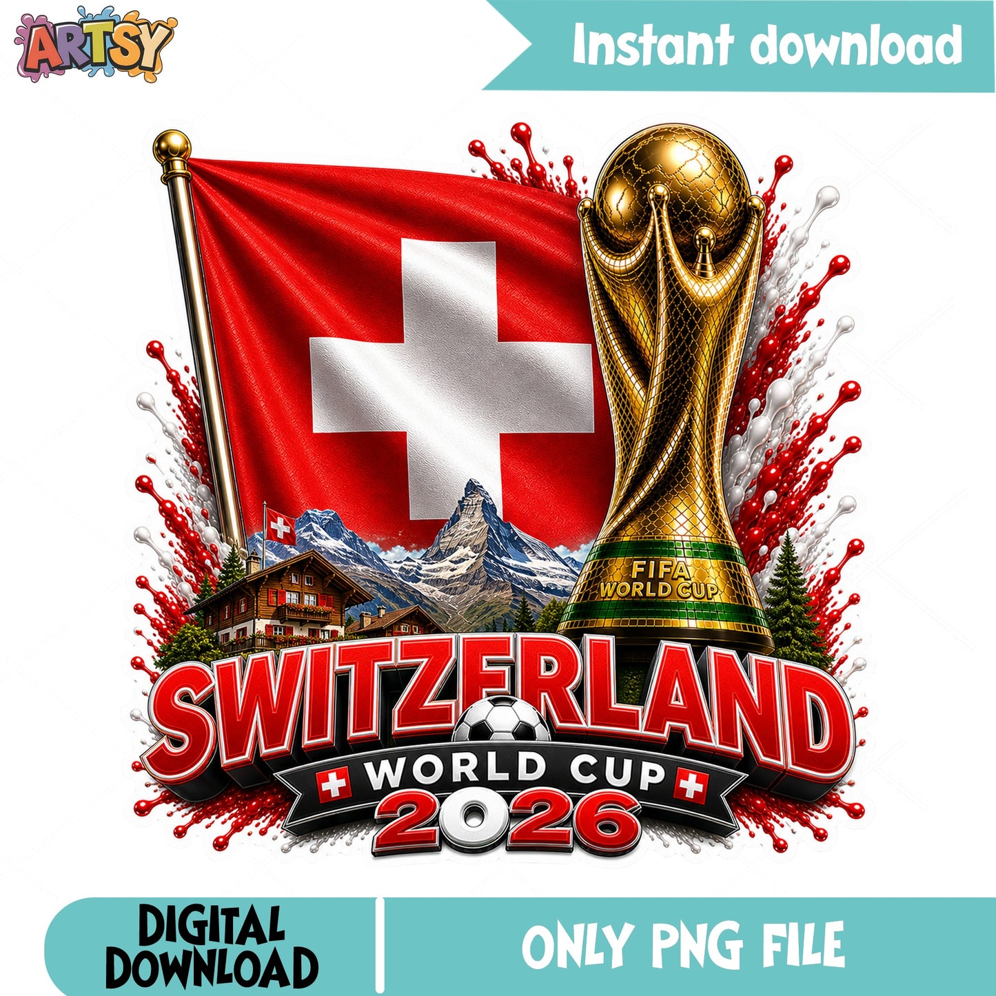 Switzerland World Cup 2026 PNG, Soccer Trophy Flag PNG, Swiss PNG