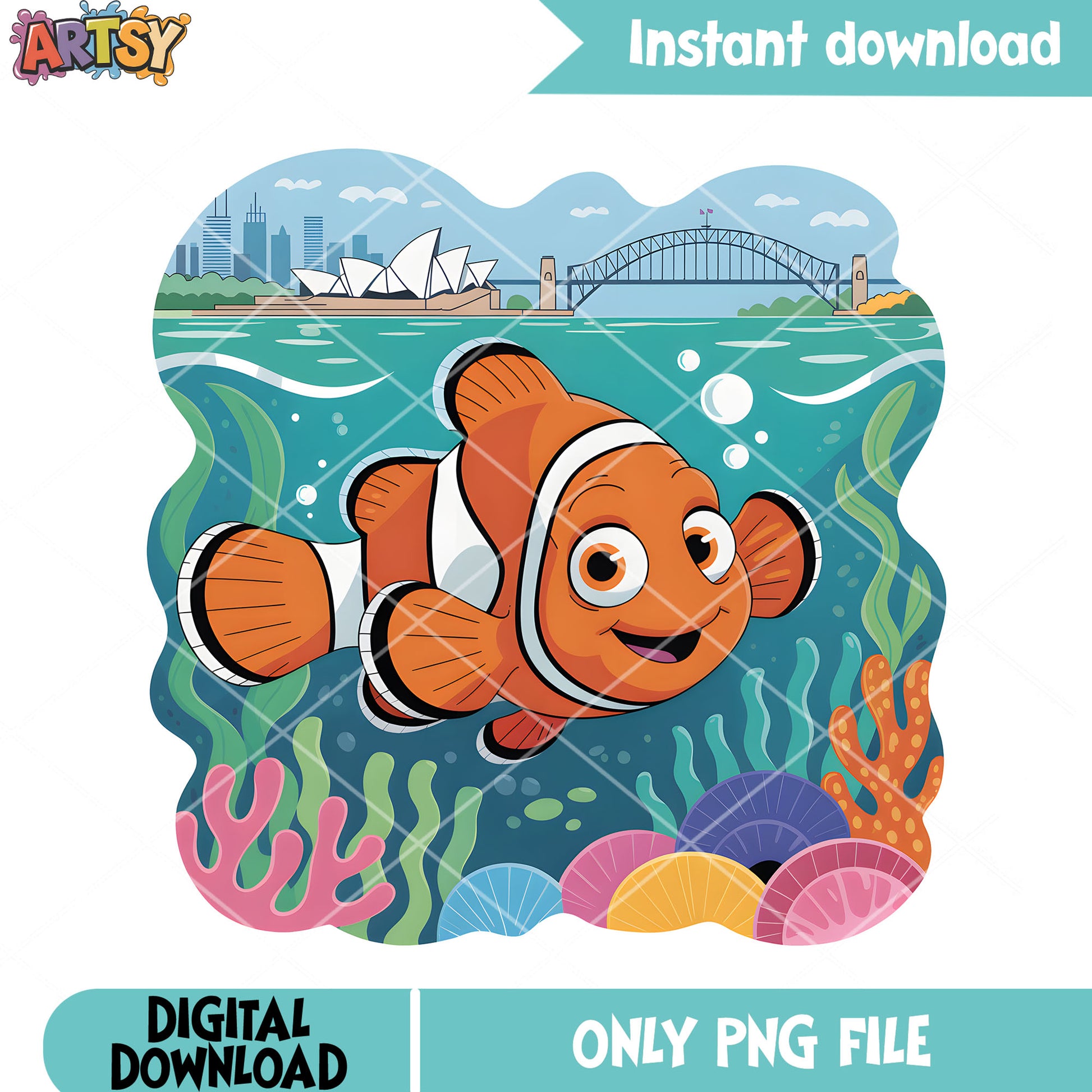 Sydney coral clownfish png, poster nemo​ png, clownfish marlin​ png