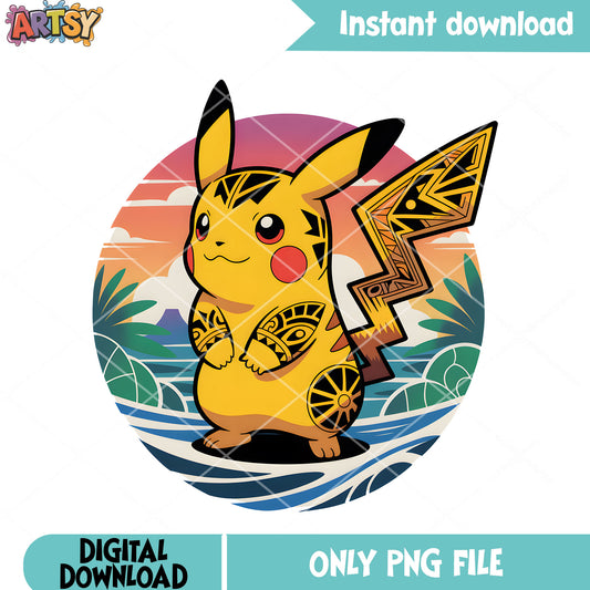Tatoo piakchu hawaii vibes png, pokemon pikachu png, pokemon card png