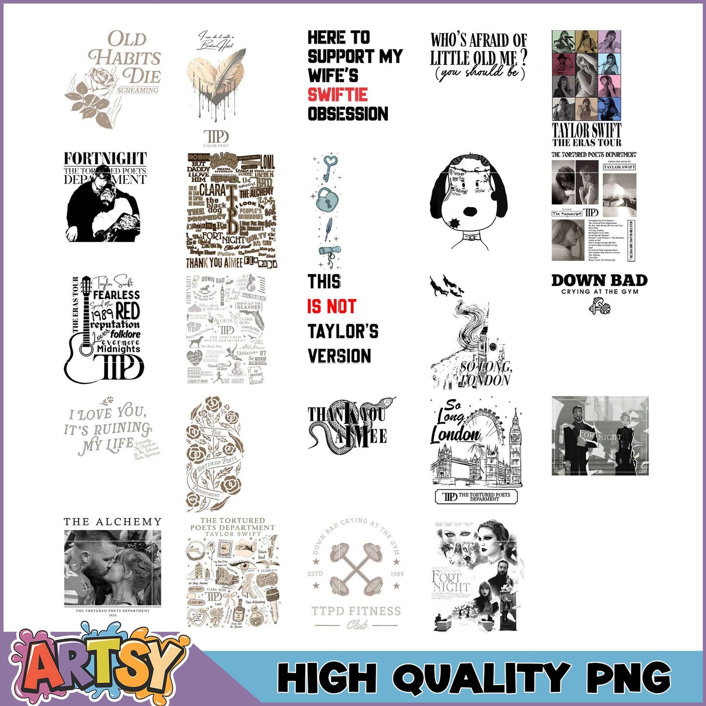 Taylor Swift Themed PNG Bundle High Quality Designs