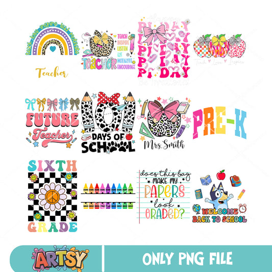 Teach 100 days of school png bundle, love teach png, school grade png
