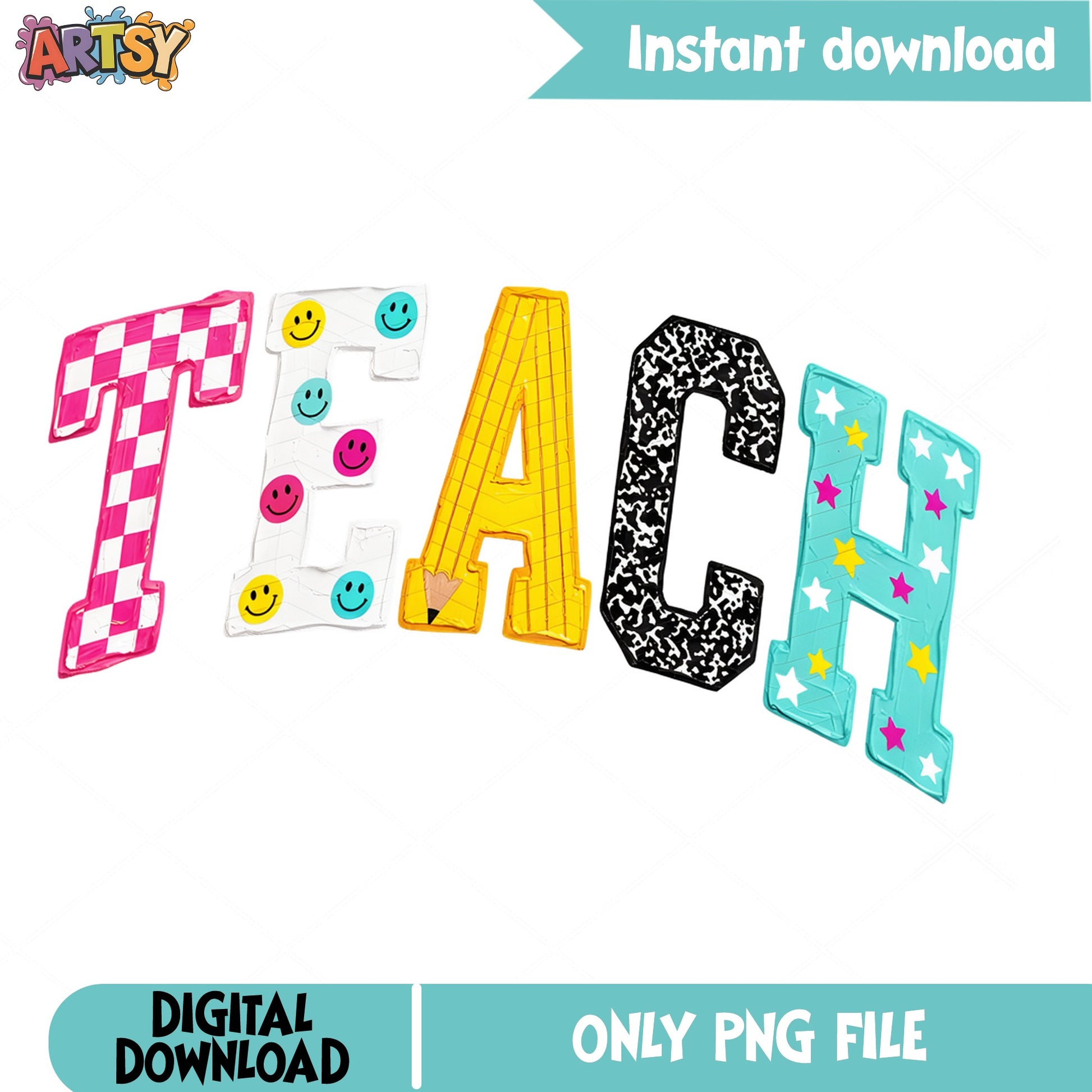 Teach Faux Embroidery PNG, Teacher Life PNG, Back To School PNG