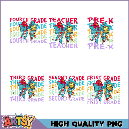 Teacher Bow PNG Bundle PreK-4th Grade Designs