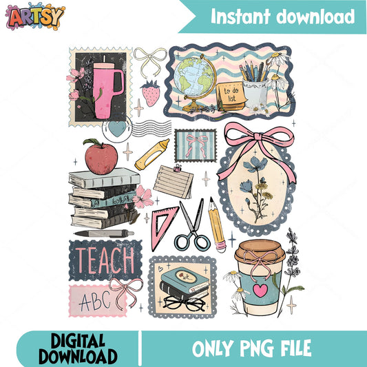 Teacher Life Collage PNG, Back To School PNG, Teach ABC PNG