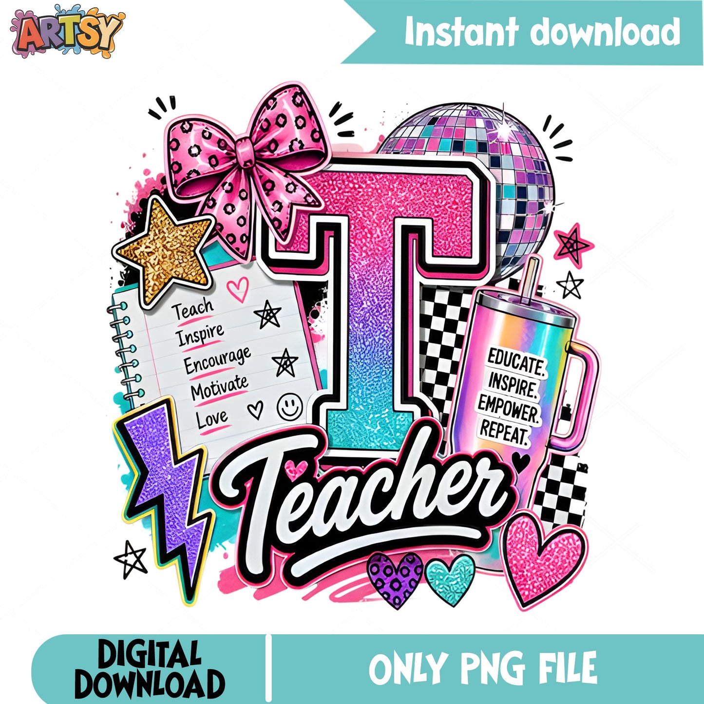 Teacher PNG, Teach Inspire Encourage PNG, Teacher Life PNG