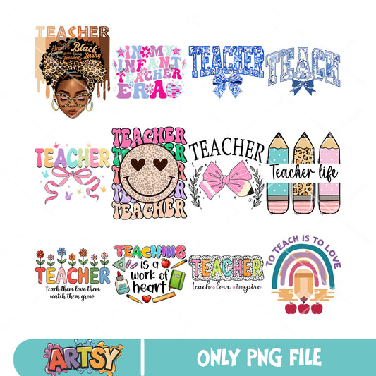 Teacher love teach png bundle, teacher life png, love teach png