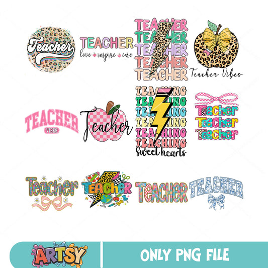 Teacher school vibes png bundle, school vibes png, teacher day png
