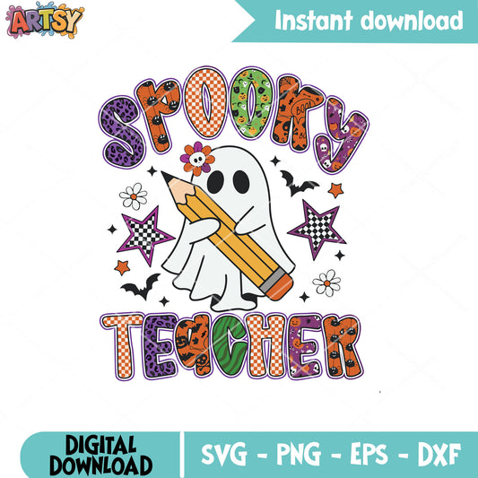 Teacher spooky vibes svg, spooky halloween svg, teacher halloween svg