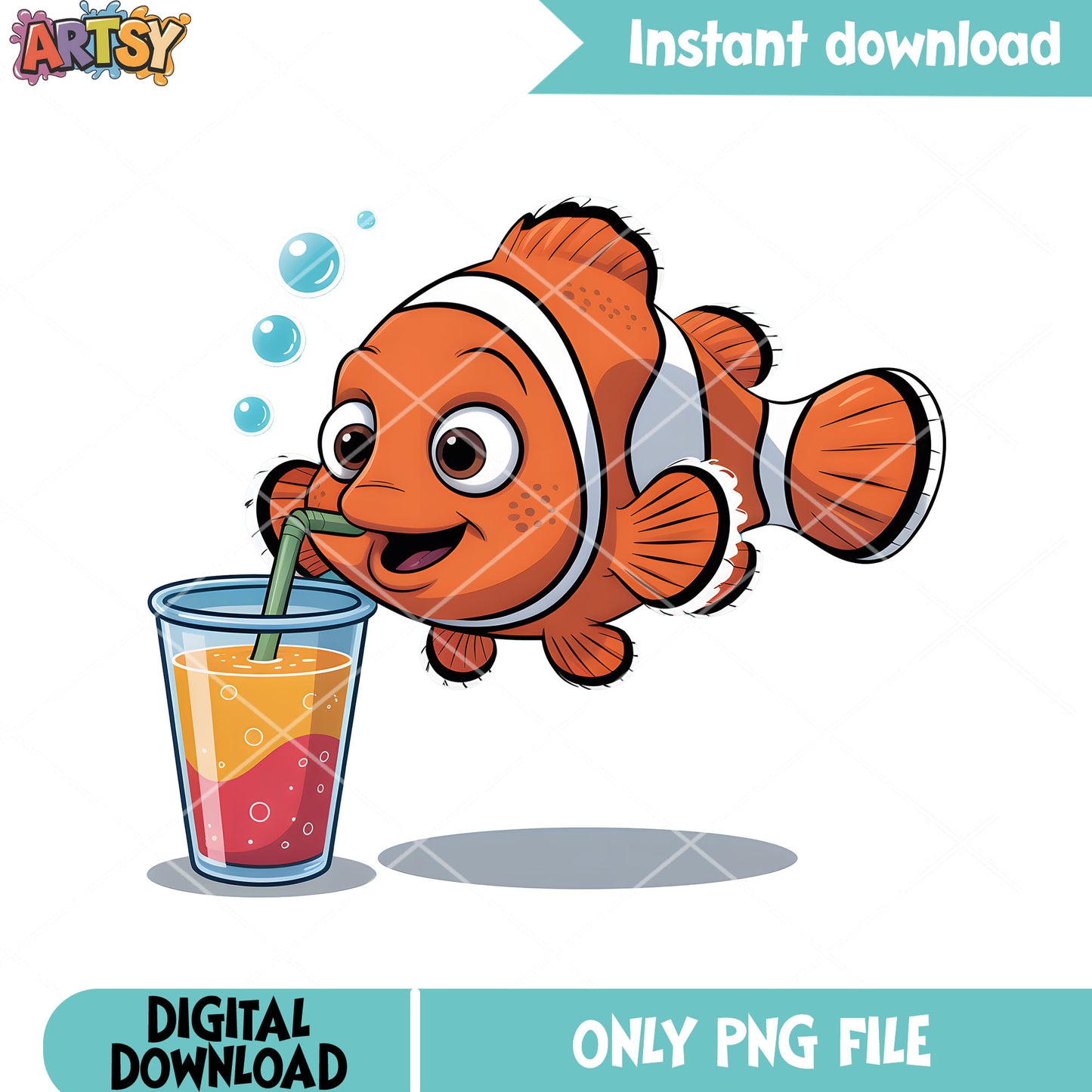 Teen fish nemo and soda png, finding nemo png, clownfish nemo png
