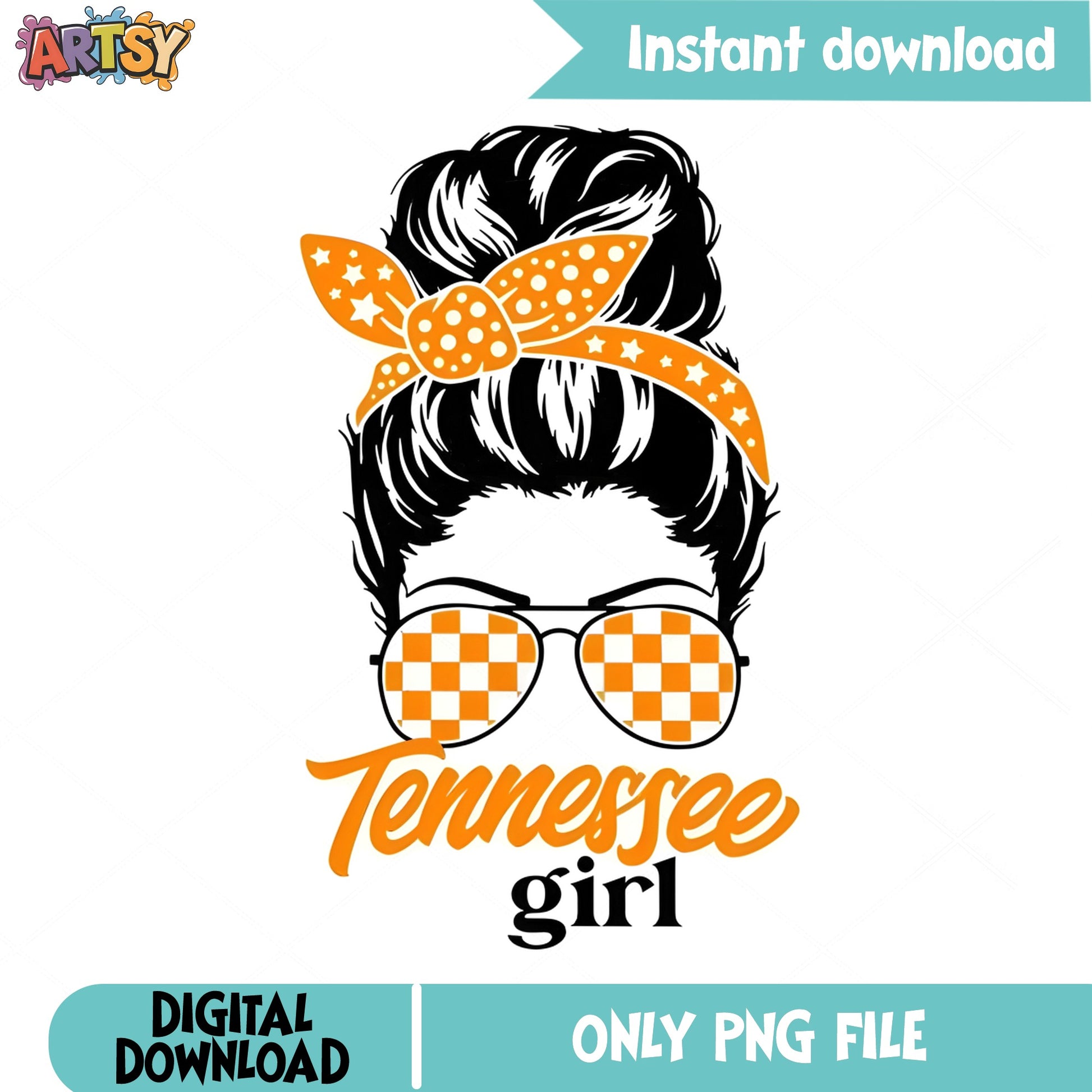 Tennessee Girl Messy Bun PNG, Tennessee Volunteers PNG, Messy Bun PNG
