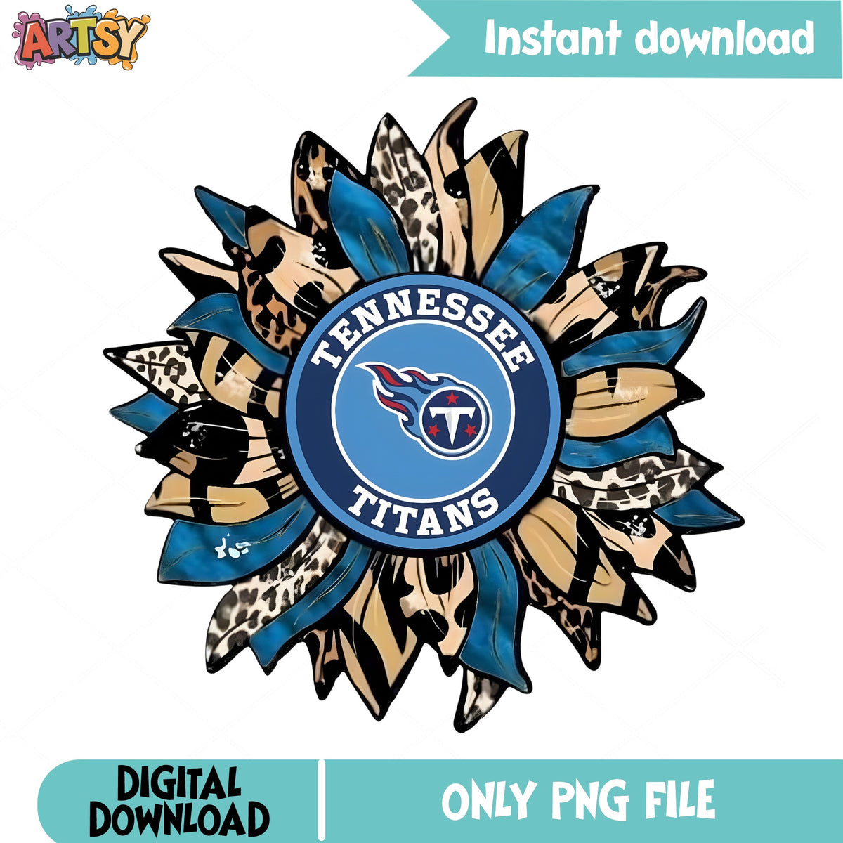 Tennessee Titans Sunflower Leopard PNG, NFL Football PNG, Titans PNG