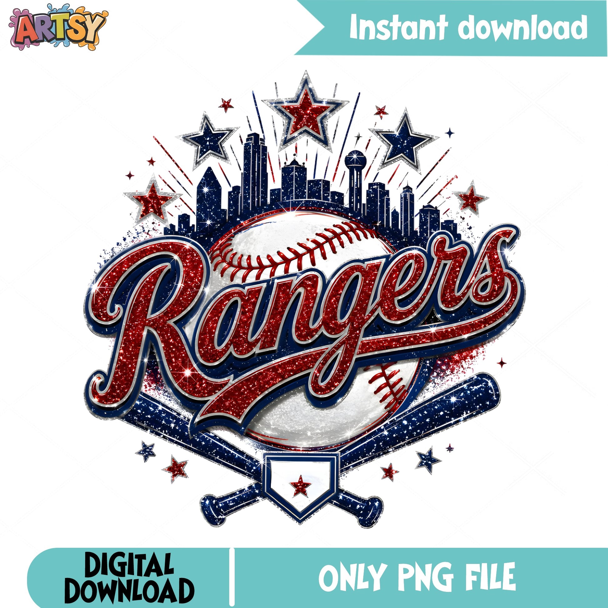 Texas Rangers Baseball PNG, Glitter Rangers Shirt Design, MLB PNG