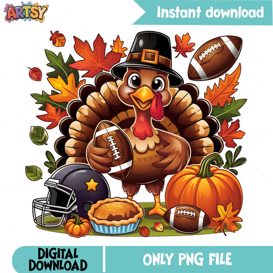 Thanksgiving Turkey Football PNG, Fall Turkey Clipart, Thanksgiving PNG