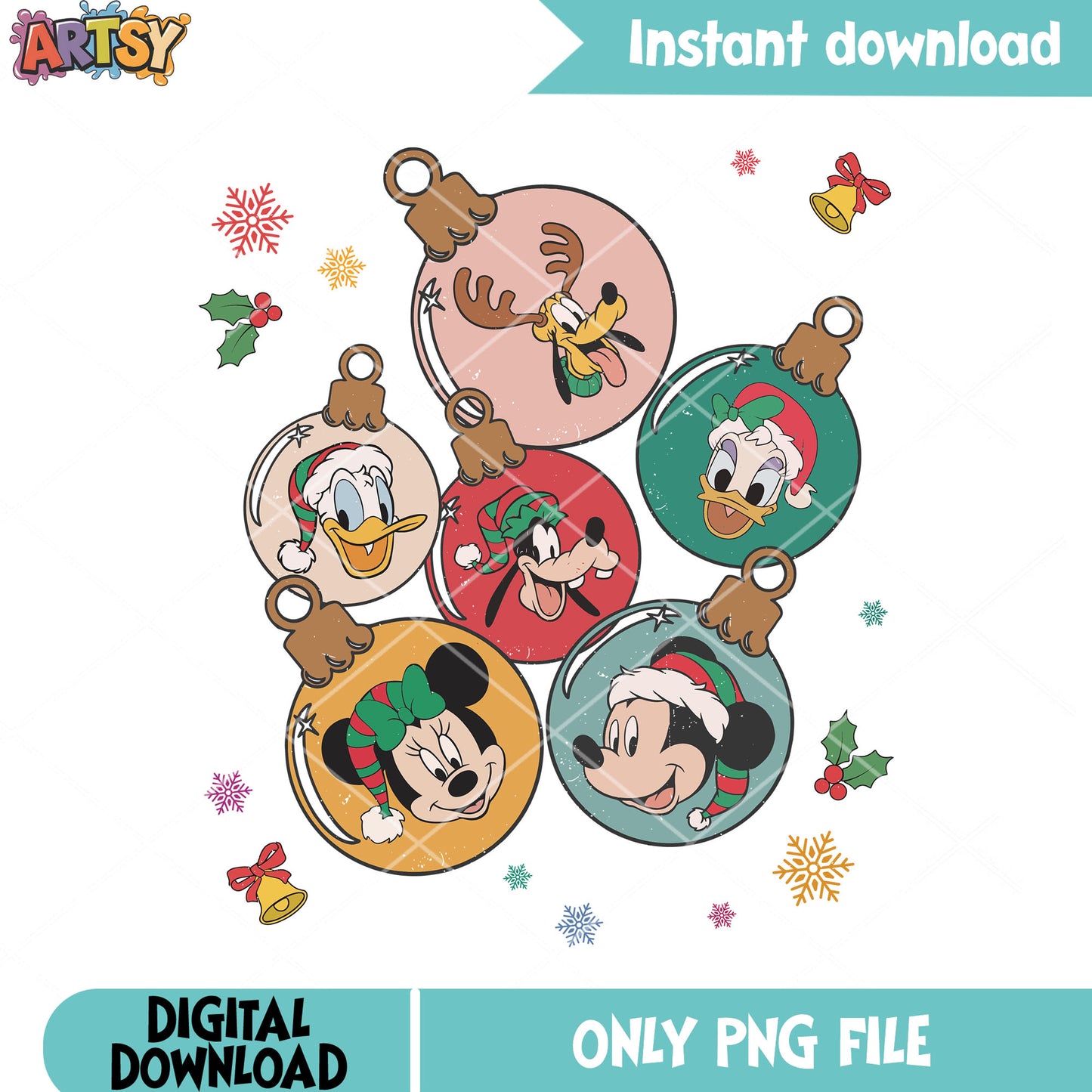 The Christmas disney character png, jingle bell png, mickey and friends png