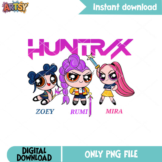 The Huntrix Girls Png, The Powerpuff Girls png, kpop demon hunters png