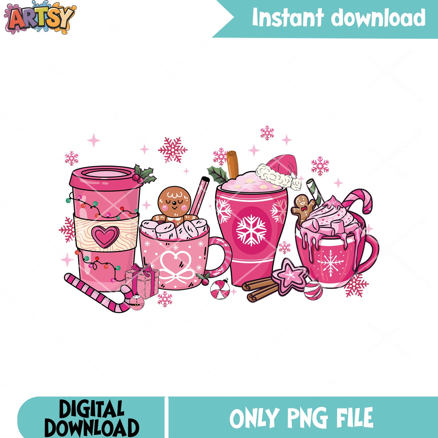 The Pink cup coffee xmas png, christmas coffee png, christmas gifts png