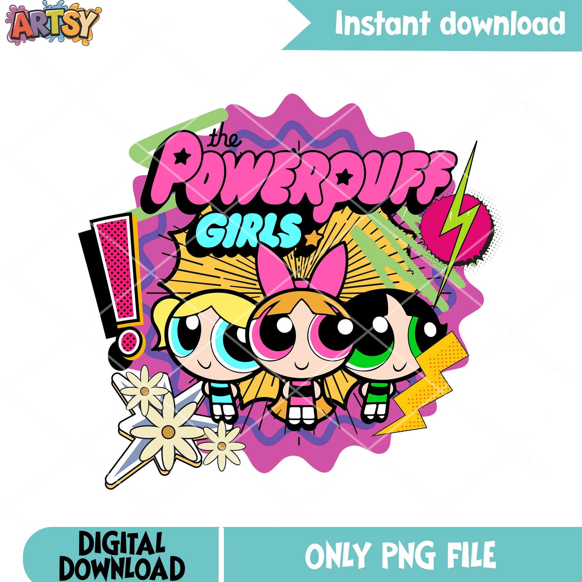 The Powerpuff Girls png, 90s cartoons png, pop art style png