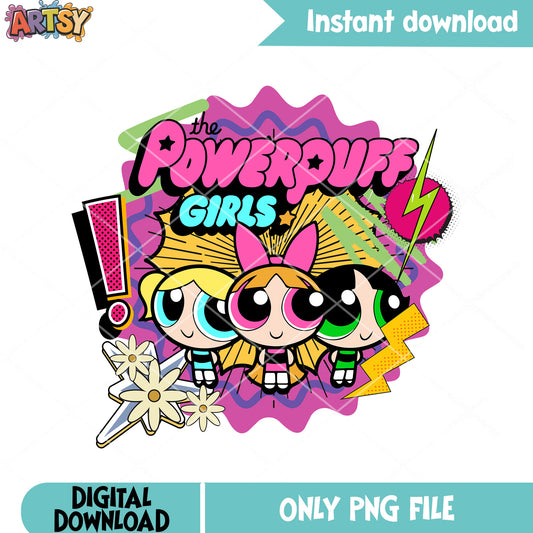 The Powerpuff Girls png, 90s cartoons png, pop art style png